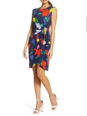 NWT JULIA JORDAN Floral Wrap Skirt Dress - Women’s 16 Navy/Multi